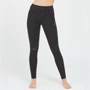 Spanx Black Jeans High Rise Distressed Skinny Ankle Length Raw Hem Size M